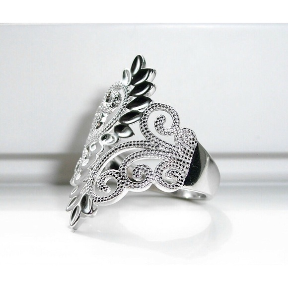 925 STERLING SILVER Leaves & Scrolls Filigree Statement Ring - Picture 2 of 16